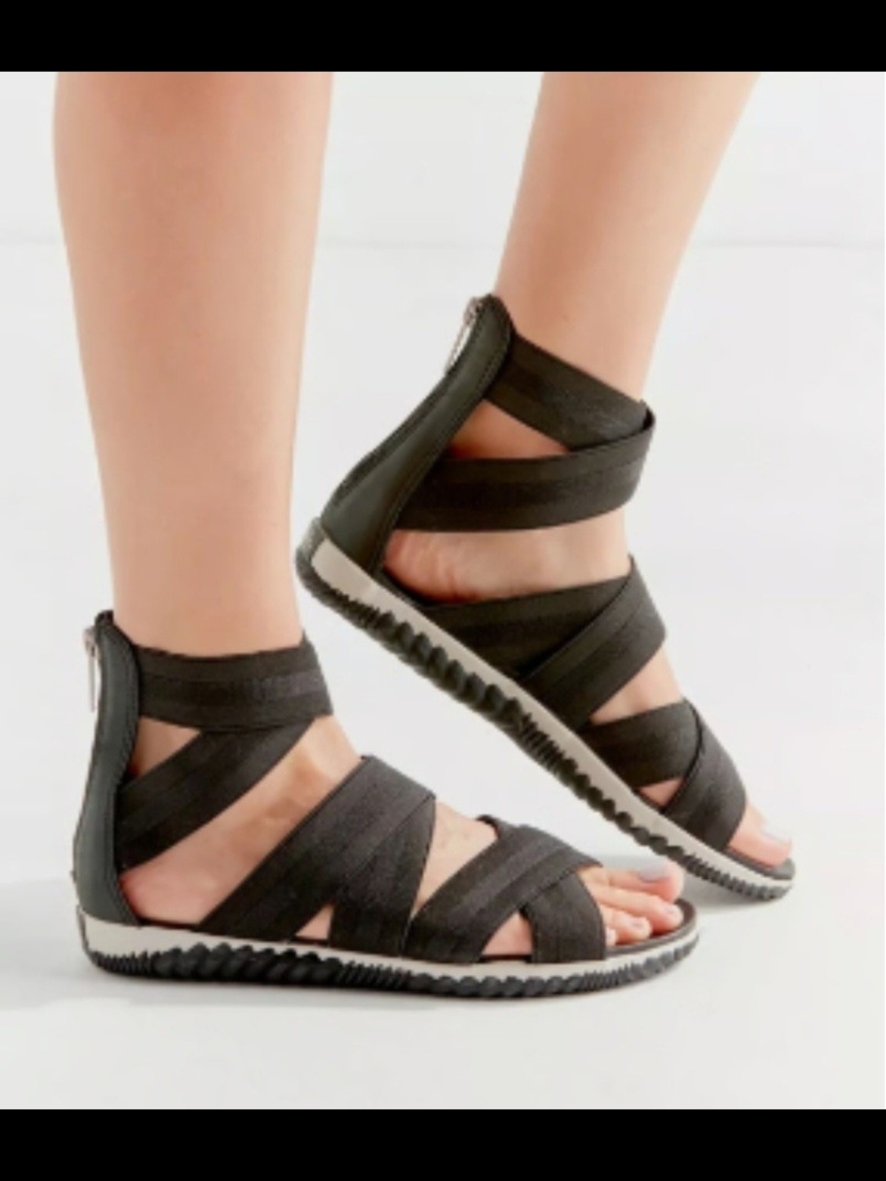 Sorel Black Strappy Elastic Gladiator Sandals